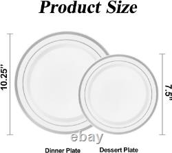 200PCS Premium Silver Disposable Plates Set for Parties & Weddings
