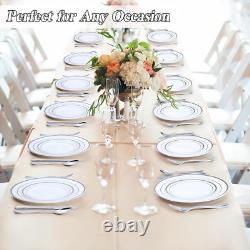 200PCS Premium Silver Disposable Plates Set for Parties & Weddings