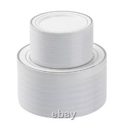 200PCS Silver Plastic Plates Set, 100 10.25 inch Dinner Plates and 100 7.5 in