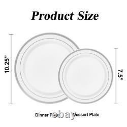 200PCS Silver Plastic Plates Set, 100 10.25 inch Dinner Plates and 100 7.5 in