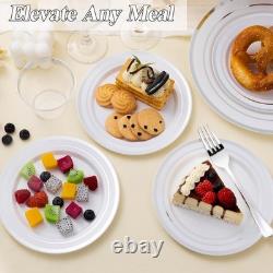 200PCS Silver Plastic Plates Set, 100 10.25 inch Dinner Plates and 100 7.5 in