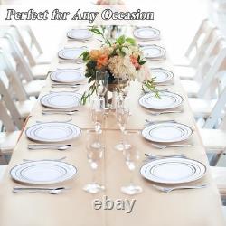 200PCS Silver Plastic Plates Set, 100 10.25 inch Dinner Plates and 100 7.5 in