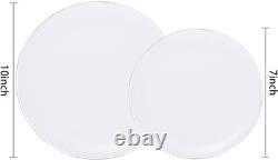 200PCS Silver Plastic Plates White Plastic Plates with Silver Rim Include 100