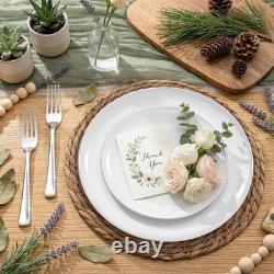 200PCS Silver Rimmed Plastic Plates Set 100 Dinner & 100 Dessert Plates for Pa