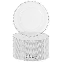 24 PCS Clear Round Charger Plates with Beaded Rim, 13 Inch Plastic Acrylic Pl