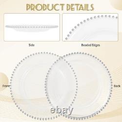 24 PCS Clear Round Charger Plates with Beaded Rim, 13 Inch Plastic Acrylic Pl
