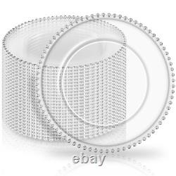 24 Pack Silver Clear Charger Plates With Beaded Rim, 13 Inch Dinner Charger P