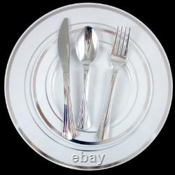 30-180 People Wedding Plastic Dinner Salad Plates Heavyweight Silverware 9 & 7