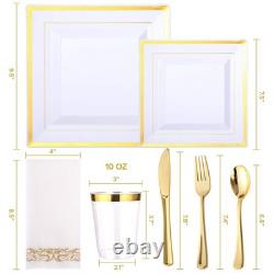 350 Ct Disposable Dinnerware Set for 50 Guests -Heavy Duty Square Plastic Pla