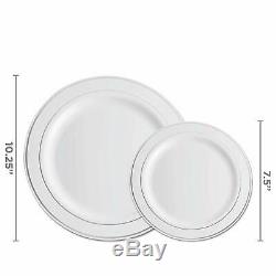 350 Pcs Silver Dinnerware Set 100 Silver Rim Plastic Plates for Silver party