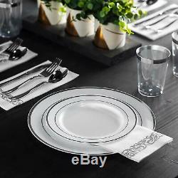 350 Pcs Silver Dinnerware Set 100 Silver Rim Plastic Plates for Silver party