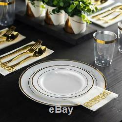 350 Piece Gold Dinnerware Set 50 Guest Gold Rim Plastic Plates 50 Gold