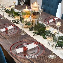 350 Piece Red Plastic Dinnerware Set for Party, Clear Disposable Plates