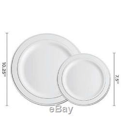 350 Piece Silver Dinnerware Set 100 Rim Plastic Plates 50 Silver