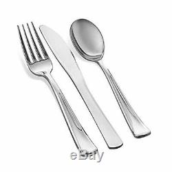 350 Piece Silver Dinnerware Set 100 Silver Rim Plastic Plates 50 Silver Plas