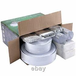 350 Piece Silver Dinnerware Set 50 Guest-100 Silver Rim Plastic Plates-50 Sil