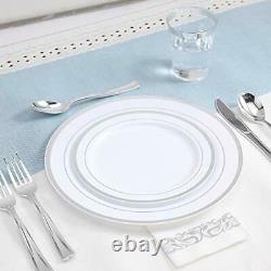 350 Piece Silver Dinnerware Set 50 Guest-100 Silver Rim Plastic Plates-50 Silver