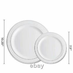 350 Piece Silver Dinnerware Set 50 Guest Silver Rim Plastic Plates 50