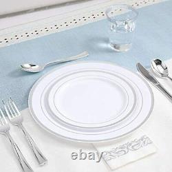 350 Piece Silver Dinnerware Set Guest-100 Rim Plastic Plates-50 Silverware-50