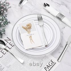 350 Piece Silver Plastic Dinnerware Set for 50 Guests