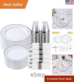350 Piece Silver Plastic Dinnerware Set for 50 Guests, Fancy Disposable Plate