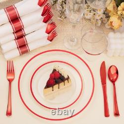 350PCS Clear & Red Disposable Party Set for 50 Guests 100 Plates, 50 Cups
