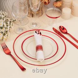 350PCS Clear & Red Disposable Party Set for 50 Guests 100 Plates, 50 Cups