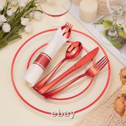 350PCS Clear & Red Disposable Party Set for 50 Guests 100 Plates, 50 Cups
