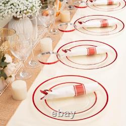 350PCS Clear & Red Disposable Party Set for 50 Guests 100 Plates, 50 Cups