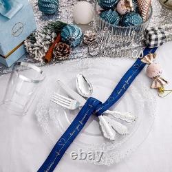 350PCS Clear Silver Plastic Plates Silver Disposable Plates sets Include 50