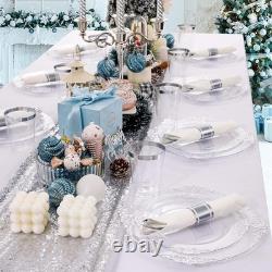 350PCS Clear Silver Plastic Plates Silver Disposable Plates sets Include 50