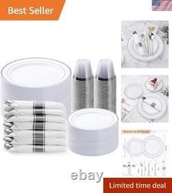 350PCS Elegant Silver Plastic Dinnerware Set for 50 Guests Perfect for Parties