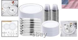 350PCS Elegant Silver Plastic Dinnerware Set for 50 Guests Perfect for Parties