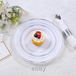 350PCS Elegant Silver Plastic Dinnerware Set for 50 Guests Perfect for Parties