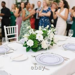 350PCS Elegant Silver Plastic Dinnerware Set for 50 Guests Perfect for Parties
