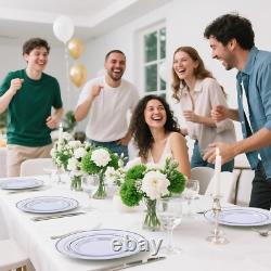 350PCS Elegant Silver Plastic Dinnerware Set for 50 Guests Perfect for Parties