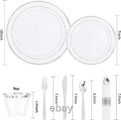 350PCS Elegant Silver Plastic Dinnerware Set for 50 Guests Perfect for Parties