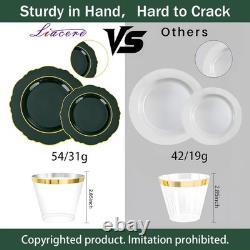 350PCS Green Plastic Plates Dark Green Disposable Plates With Gold Rim 50 350PCS Green Plastic Plates Dark Green Disposable Plates With Gold Rim 50