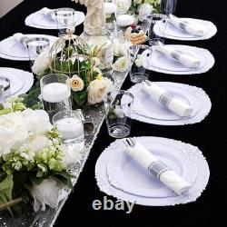 350PCS Plastic Plates Plastic Dinnerware Sets for 50 Guests 100 Silver