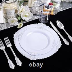 350PCS Plastic Plates Plastic Dinnerware Sets for 50 Guests 100 Silver