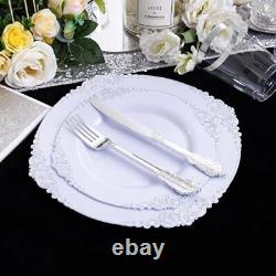 350PCS Plastic Plates Plastic Dinnerware Sets for 50 Guests 100 Silver