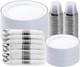 350pcs Silver Plastic Dinnerware Set, Disposable Party Plates For 50 Guests, Inc