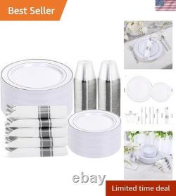 350PCS Silver Plastic Dinnerware Set for 50 Guests, Fancy Disposable Plates f