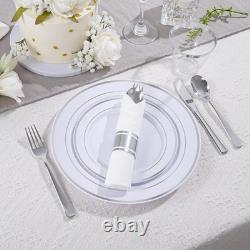 350PCS Silver Plastic Dinnerware Set for 50 Guests, Fancy Disposable Plates f