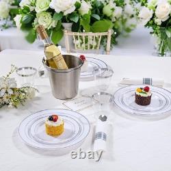 350PCS Silver Plastic Dinnerware Set for 50 Guests, Fancy Disposable Plates f