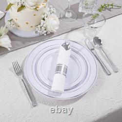 350PCS Silver Plastic Dinnerware Set for 50 Guests, Fancy Disposable Plates for