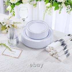 350PCS Silver Plastic Dinnerware Set for 50 Guests, Fancy Disposable Plates for