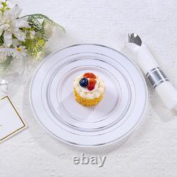 350PCS Silver Plastic Dinnerware Set for 50 Guests, Fancy Disposable Plates for