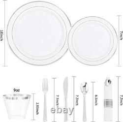 350PCS Silver Plastic Dinnerware Set for 50 Guests, Fancy Disposable Plates for