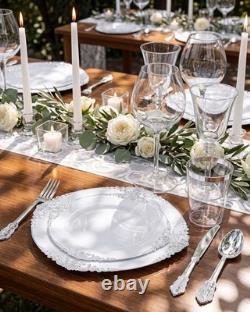 350Pcs Silver Plastic Plates, Plastic Dinnerware Set for 50 Guests